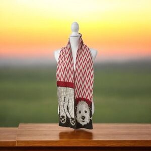 GREEN 3 SCARF WITH DOG RED; WHITE; TAN; & BROWN 64" LONG NWT